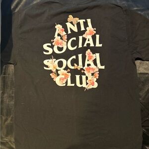 Anti Social Social Club Black Tee with Floral Design